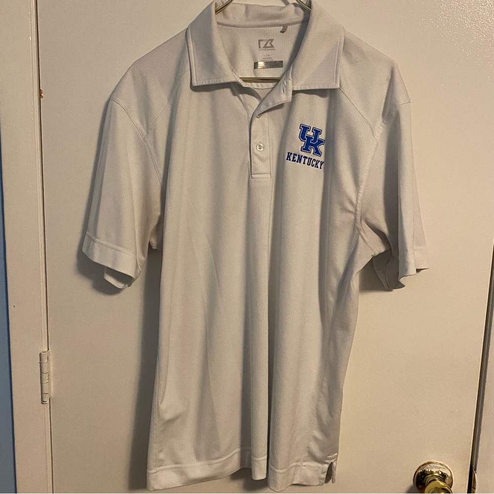 Cutter & Buck white short sleeve polo. UK University of Kentucky. Size L.
